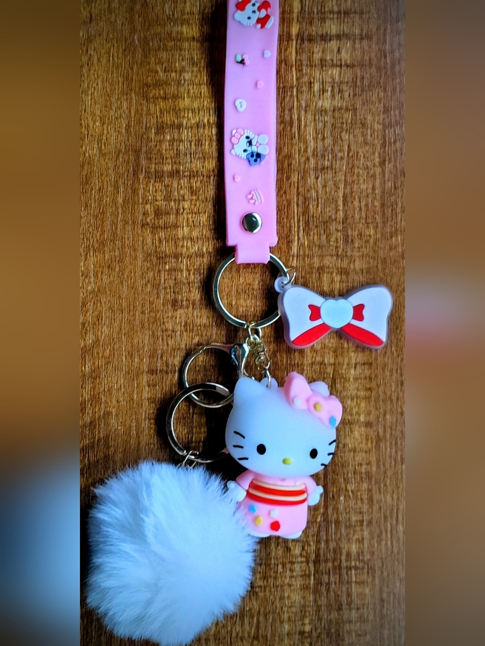 Hello Kitty Multi Colored Bow Keychain Plush Charm